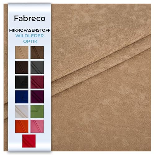 Fabreco ALVELLA Microfaser Meterware 5 M x 148 cm breit, Verlours, Möbelstoff, Polsterstoff, Dekostoff, Uni - Beige