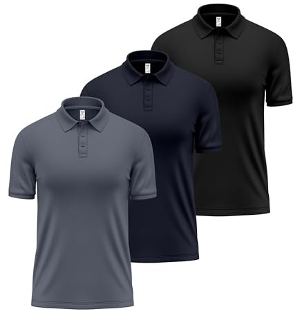 Pack of 3/5 Mens Polo Shirts Short Sleeve Lightweight Quick Dry Golf Casual Collared Tops Moisture Breathable Wicking Work Shirts