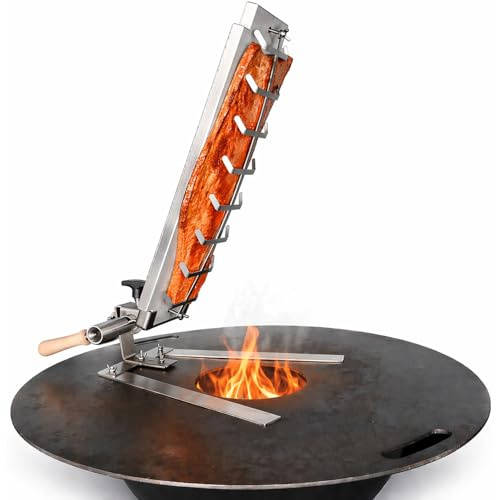 Flammlachsbrett Edelstahl Flameboard 600x180 mm, Standfuß, seitliche Anbringung, für jede Grillplatte, stufenloser Garwinkel, Bedienung außerhalb Hitzezone, drehbar zum Garen aller Seiten.