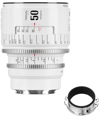 Objetivo de Cine Manual Profesional de fotograma Completo 7artisans 50 mm T2.1 Serie Infinte, Compatible con Montura EF para fotografía y Cine, Color Blanco