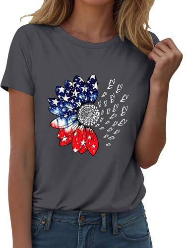 T Shirt Donna Manica Corta Cotone con Stampa Maglietta Casual Girocollo Estiva Base Tee Bluse Vintage Moda Manica Corta Stretch Camicia Elegante Top 2025 per Il Tempo Libero,Running,Pigiama