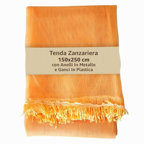 SONIT - Zanzariera Finestra 150x250 Arancio - Zanzariera Porta Finestra con Gancetti e Anelli - Rete Antizanzare Per Finestre Facile Installazione con Frange
