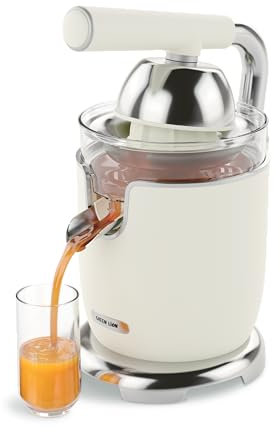 Green Lion Vintage Citrus Juicer with Handle 170W, 400ML Capacity, Powerful Chopper Motor, Pressing Lever Arm, Stainless Steel Filter, Drip-Free Spout, 125 RPM Function Speed - Cream
