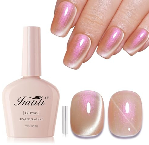 Imtiti Nude Cat Eye Gel Nail Polish 10ML Magnetic Aurora Beige Pink Shimmer Soak Off UV LED Long Lasting 28+ Days High Gloss Salon Nail Art with Magnet Stick for Women Girls Gift 0.34 fl oz