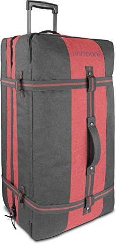 XXL Reisetasche mit 125 Liter und 3 großen Fächern - Trolley mt Zwei Rollen Travel Bag Farbe Dunkelgrau/Rot