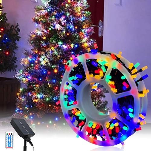GHONLZIN 27M 200LEDs Solar Lichterkette Aussen, Wasserdicht Weihnachtsbeleuchtung, Lichterkette mit 8 Modi Tragbare Verstaubare Lichtleiste für Garten Weihnachtsbaum Party Hof Veranda Hängedeko