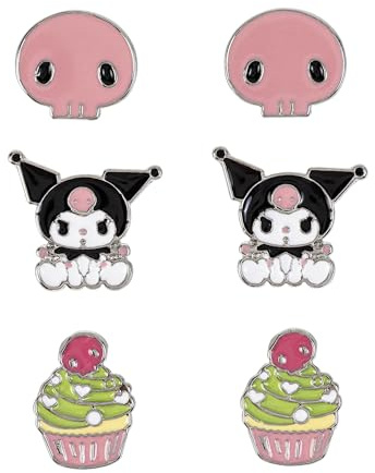 Officially Licensed Kuromi Pack of 3 Stud Earrings for Girls and Women