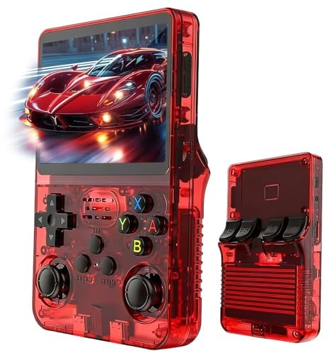 R36s Console de jeu portable rétro, avec écran de 3,5 , carte TF de 64 Go et plus de 15 000 jeux classiques, portable R36s (rouge)
