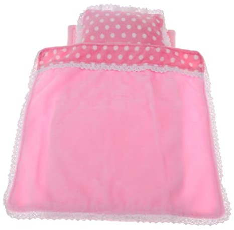FashionCha Puppenbettwäsche Set Bestehend aus Bettlaken Quilt Kissen Und Zubehör Gefertigt aus Stoff für Mädchen Puppen für Puppenhaus Kindergeburtstag, Pink Dot, 25cm
