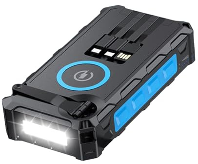 Chargeur Solaire Portable, Batterie Externe avec Manivelle Et Lampe LED, Powerbank Portable Rechargeable Pliable pour Voyage Camping Pêche Randonnée Vélo
