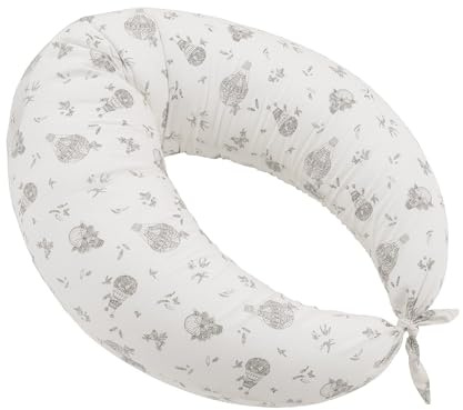 Cambrass Cojín de Lactancia Luna Ergonómico Soporte Lumbar y Corporal con Relleno de Microperlas Termoneutras de Alta Densidad para Bebé y Mamá 80x185x16 CM Globe Crudo