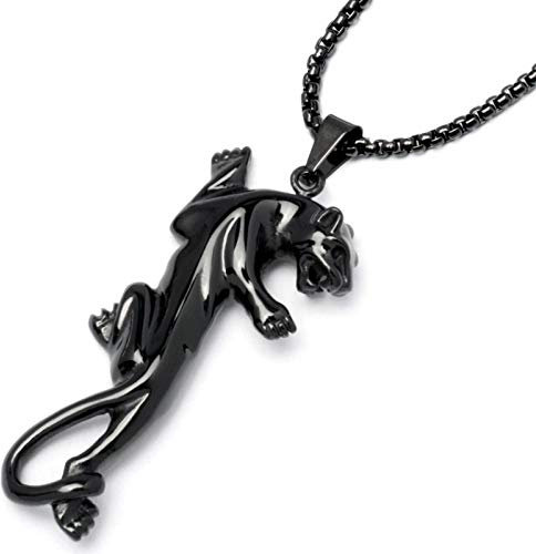 Schwarzer Panther-Anhänger aus Edelstahl Puma Jaguar Leopard Halskette Herren Männer Schmuck Geschenk Black Panther Hochwertig (Schwarz)