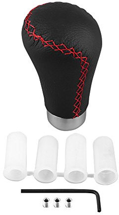 Elerose 4 Gear Ball-Auto Getriebekopf Automatik Schalthebel Auto Schaltknauf Schalthebel Schaltkopf Universal Schaltknauf Schalthebel Stickkopf Mit/ 4 Adapter Schwarzes Leder Rote