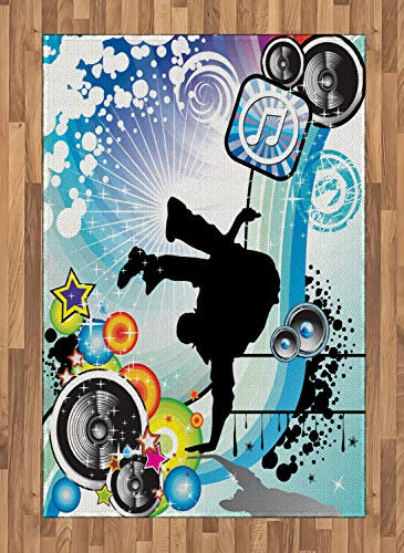 ABAKUHAUS urban Graffiti Teppich, Break Dancer Guy, Flachgewebe Deko-Teppiche für das Wohn-,Schlaf-, und Essenszimmer, 120 x 180 cm, Schwarz Aqua