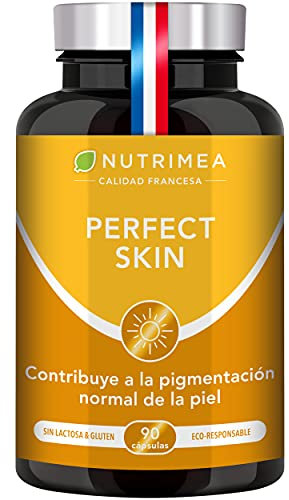 Betacaroteno Natural Acelerador Bronceado Corporal y Facial Protección Solar Antioxidante | Vitamina A y E Cobre Bardana Licopeno | 90 Cápsulas Vegetales Fabricado en Francia
