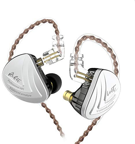 Yinyoo KZ AS16 in Ear Earphone 8BA KZ Stage Studio Monitor 8 Balanced Armature Drivers IEM Headphones Musician's Earbuds with 2Pin Replacement Cable (No mic, Black)