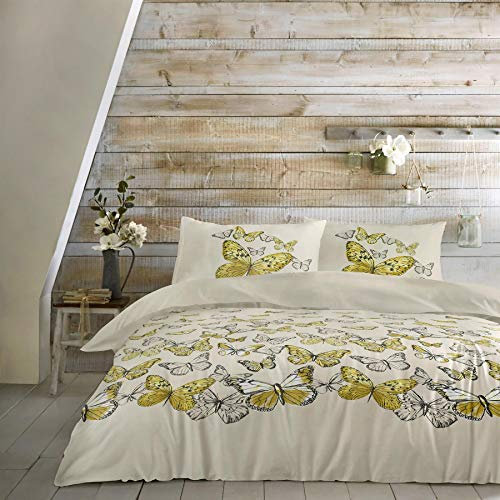 Dreams & Drapes Mariposa-Easy Care - Set copripiumino, per letto super king, colore: Giallo ocra