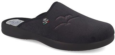 Fly Flot Herren Hausschuh Pantoffel samtige Oberfläche und Logo Stickerei 220084