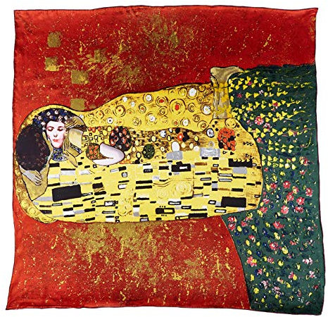 YangtzeStore Großer quadratischer Charmeuse-Seidenschal, klassischer Kunstdruck, The Kiss By Klimt 2, 63 x 17