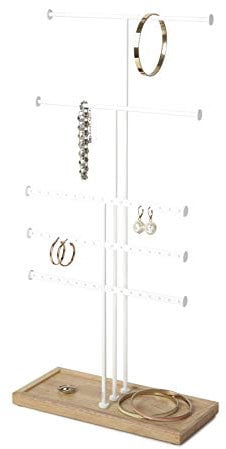 Umbra Trigem Schmuckständer für Halsketten, Ohrringe und Armbänder, freistehend, zum Aufhängen, Weiß/Naturfarben, 5 Stück