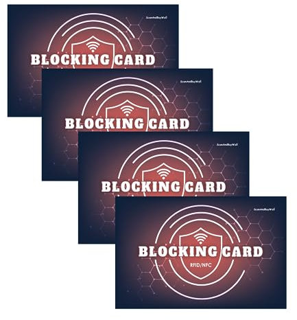 ScanAndBuyWall - 4er-Pack RFID-blockierende Karten - Schützen Sie Ihre Identität mit NFC/RFID-Blockierkarte - Sichern Sie Ihre Daten und verhindern Sie RFID-Scannen, RFID-/NFC-blockierende Karten,