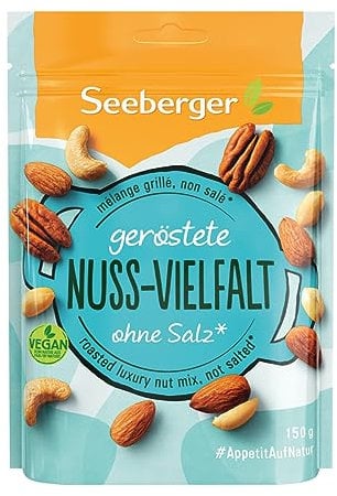Seeberger geröstete Nuss-Vielfalt 12er Pack: Knackige Nussmischung mit Mandeln, Cashews, Pekan- und Erdnüssen - zum Snacken und Mitnehmen - ohne Salz (12 x 150 g)