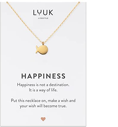 LUUK LIFESTYLE Edelstahl Halskette mit Anhänger für Damen, filigraner Schmuck, Glücksbringer, Freundschafts Kette, Geschenk für Frauen & Mädchen, Wal I Fisch, gold