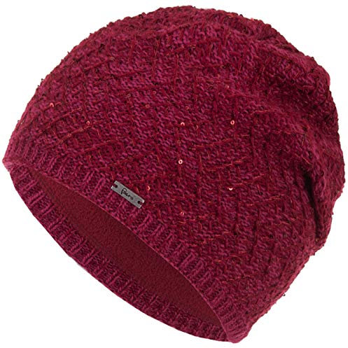 Faera Wintermütze Mütze Damen Pailletten warm gefüttert Wintermütze Mädchen Frauen Fleecefutter Winter Strickmütze Beanie, Farbe:Lila