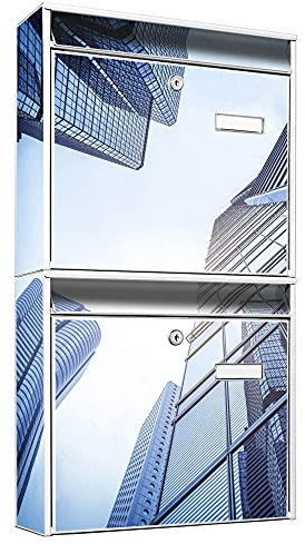 banjado® Briefkastenanlage 2 Fach 36x64x10cm mit Motiv/Briefkasten groß mit Namensschild/Postkasten A4 Einwurf inkl. Montagematerial & je 2 Schlüsseln/Briefkasten ohne Zeitungsfach