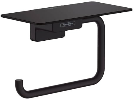 hansgrohe AddStoris - Toilettenpapierhalter mit Ablage, Klopapierhalter für Wandmontage, Klorollenhalter, verdeckte Befestigung, Badezimmer Zubehör, Mattschwarz, 41772670