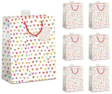PremiumLine Geschenktaschen 6 Stück edle Geschenktüten Papier Tragetasche DIN A5 Geschenkbeutel mit farbiger Kordel und Namenskarte Skorpion Papeterie Größe: Medium 18x23x10cm