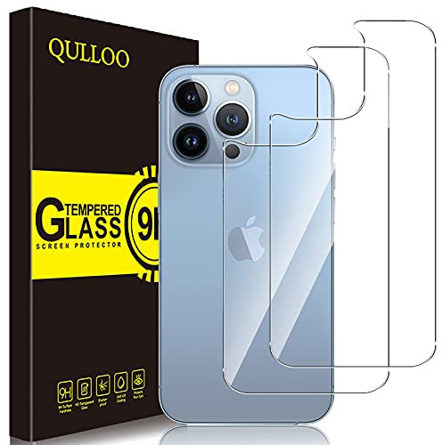 QULLOO Protector de Pantalla Trasera para iPhone 13 Pro, 9H Dureza Anti-Arañazos Cristal Templado Cobertura Completa Trasera de Vidrio para iPhone 13 Pro 6,1 pulgada-2 piezas