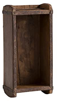 Woodkings® Ziegelform Wandregal hängend Dekokiste Aufbewahrungsbox Backsteinform Altholz rustikal mit Metallbeschlägen Holzbox Wandboard Shabby Holzkiste Geschenkidee Regal Gewürzregal