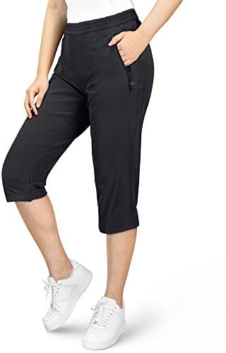 33,000ft Women's Capri Golf Trousers Casual Quick Dry UPF 50+ Lightweight Quick Dry 3/4 Cargo Pants Hiking Shorts with Pockets Black UK 10