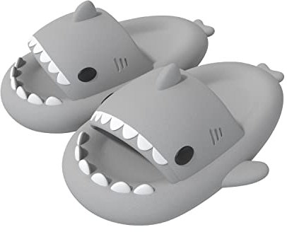 ChayChax Shark Sildes Slippers Damen Herren Kinder Hai Badelatschen Sommer Hausschuhe Badeschlappen rutschfeste Dusch Badeschuhe Strand Sandalen, Grau,38/39 EU