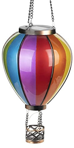 Northpoint LED Solar Laterne Heißluftballon Windlicht Metall-Gestell Kunststoff Außenbereich Dekoration Garten Solarpanel Regenbogen