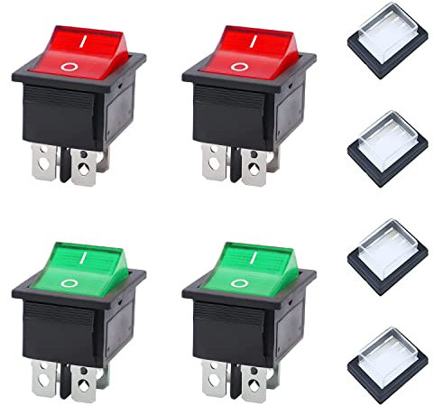JINXIAN 4 Stück Wippschalter, AC 250V 16A 125V 20A Kippschalter mit Wasserdichte Abdeckung Wippschalter,Kippschalter 230v Schalter Wasserdichter für Verschiedene Arten Von Elektrischen