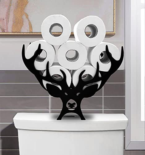 Porte-Papier Toilette en métal avec Motif de Bois de cerf Noir, Support de Papier Toilette décoratif, Rangement Amusant pour Salle de Bain, Organiseur de Papier Toilette en métal sur Pied pouvant