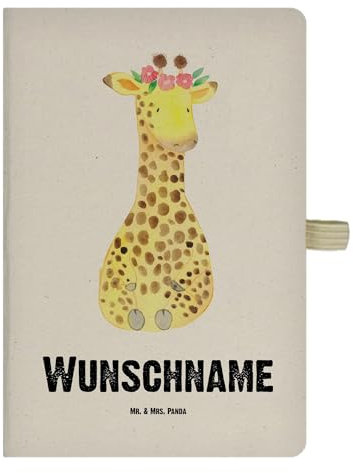 Mr. & Mrs. Panda DIN A4 Personalisiertes Notizbuch Giraffe Blumenkranz - Personalisierte Geschenke, Wildtiere, Freundin, Selbstliebe, Notizbuch Aus