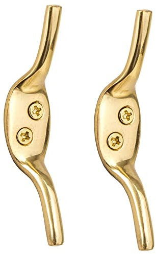 SISI UK Solid Brass 3-Inch Cleat Hook 2 Pieces Blind Cleat Hook Curtain Cleat Hooks Blind Cord Hook Boat Rope Washing Line Cord Cleat Hooks Heavy Duty Metal Trailer Rope Tiebacks.
