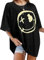 WIEIYM T-Shirt Damen Oversized Casual Tshirts Bedrucken Rundhals Kurzarm Oberteile Basic Lose Sweatshirt Tops,Schwarz,2XL