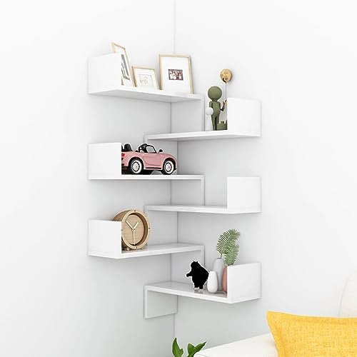 vidaXL 2X Wand Eckregal Bücherregal Wandregal Hängeregal Regal Küchenregal Schweberegal Dekoregal Wohnzimmer Hochglanz-Weiß 40x40x50cm Holzwerkstoff