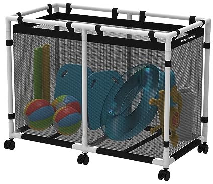 POOL FELLOWS Pool Storage Bin, 142 Gallons, Holder for Noodles, Toys, Floats, Towels, Mesh Organizer for Swimming Equipments, Basic Plus Style