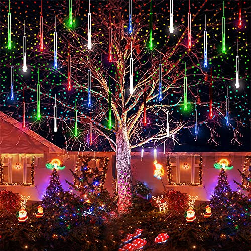 Kwaiffeo Outdoor Meteor Shower Lights - 240 LED 10 Tubes Icicle Christmas Lights, Expandable Tree Decorations for Xmas Home Party Holiday Garden, Multicoloured