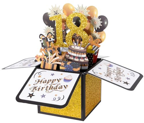 BOFUNX Geburtstag Karte zum 18. Geburtstag Pop up 3D Happy Birthday Grußkarte Geburtstagskarte Kreative Geburtstagsgeschenk für Familie und Freunden