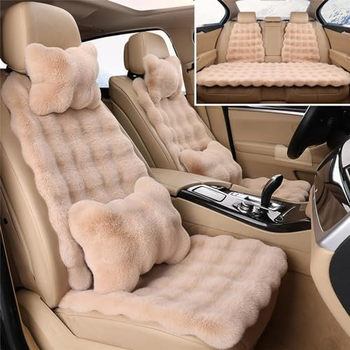Dotwites Luxus verdickte Plüsch Autositzkissen-Set, flauschige Autositzbezüge, Winter Universal Kunstpelz Autositzkissen Full Set (Khaki, 11pcs)