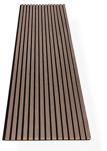 HAGEFOL® Akustikpaneele Holz 240x60 cm, Farbe: Walnuss, Wandpaneele Holz, 3D Lamellenwand aus Holzfurnier auf Akustik Filz, Akustikpaneele 2400x600 mm