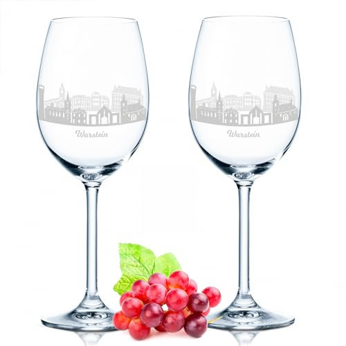GRAVURZEILE Leonardo Weingläser mit Gravur - Skyline Warstein im Set - Hochwertige 360° Lasergravur - schönes Geschenk als Andenken, Souvenir oder für Sammler & Weingenießer zum Geburtstag