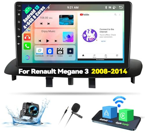 4+64G 8 Kern Android 13 Wireless CarPlay Android Auto Radio 2din für Renault Megane 3 2008-2014 Autoradio Mit Bildschirm 9 Zoll Unterstützung Bluetooth GPS FM RDS WiFi DSP/EQ + Rückfahrkamera