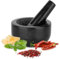 H&S Pestle and Mortar Set Premium Solid Granite Stone Black - 12cm(4.7) Diameter